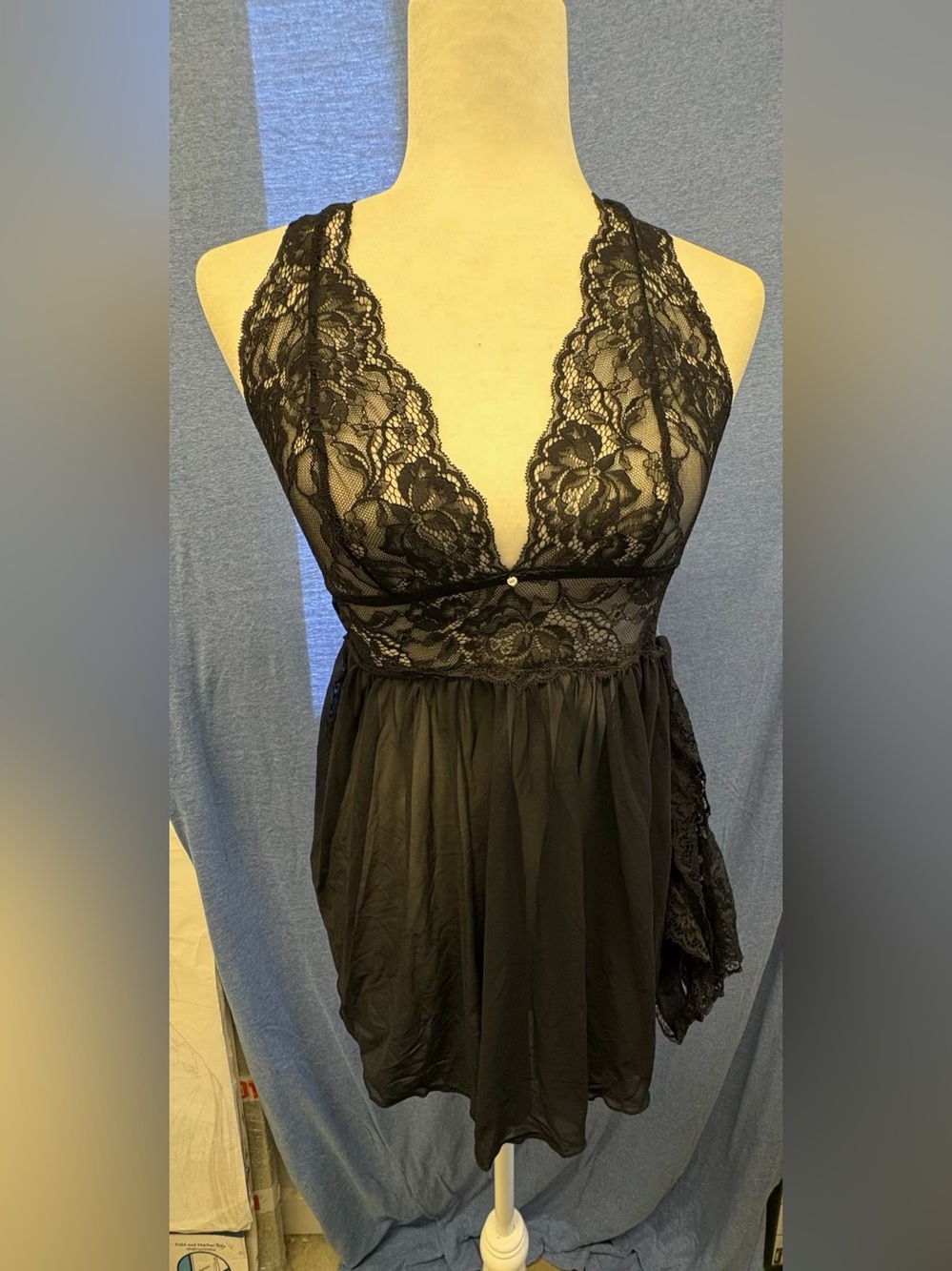 Black Lace Halter Babydoll Lingerie Set incl. Undies